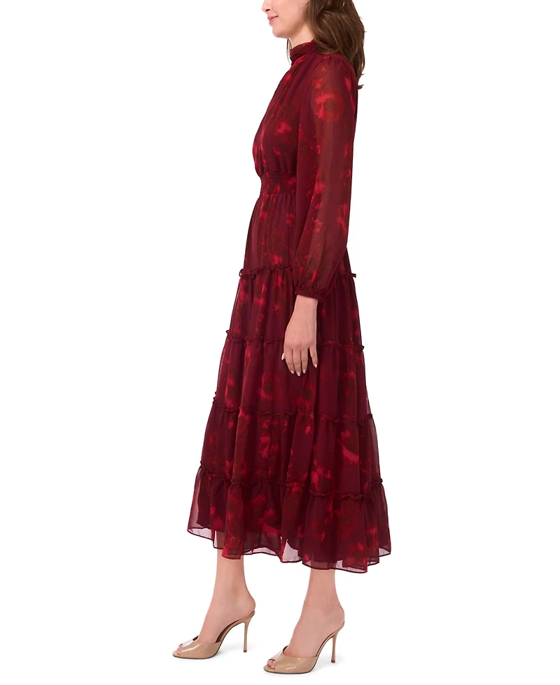 Msk Petite Long-Sleeve Floral-Print Keyhole Dress