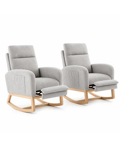 gaomon Set of 2 Soft Fabric Rocking Chairs, Adjustable Footrest and High Backrest, Solid Wood Legs with Dual Side Pockets for Restaurant or Lounge