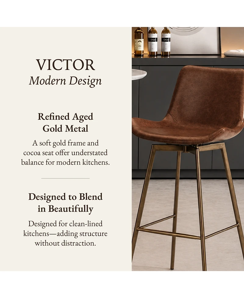 Maven Lane 31" Victor Modern Faux Leather Swivel Kitchen Bar Stool with Back