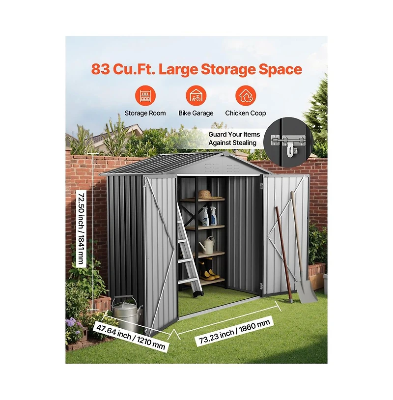 Slickblue 6x4 Ft Metal Garden Shed with Lockable Doors and Ventilated Storage