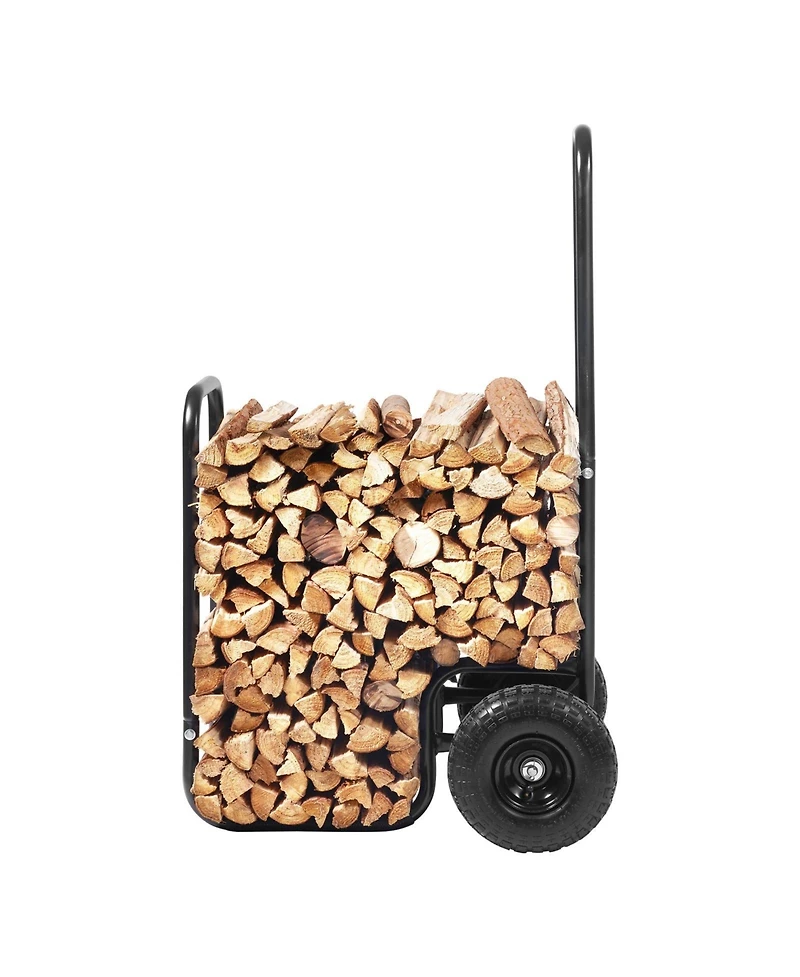 Slickblue Firewood Dolly Cart with Rubber Wheels Heavy Duty Wood Carrier