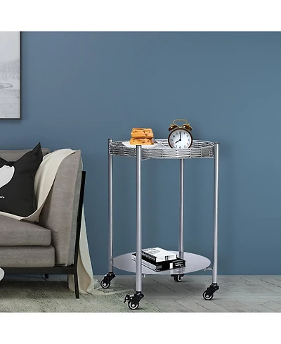 flynama 2-Tier Movable Round Side Table with Lockable Wheels