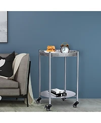 flynama 2-Tier Movable Round Side Table with Lockable Wheels