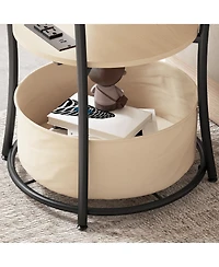 Flynama Round Side Table with Charging Station 3 Tier Storage Fabric Bag