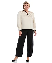 Rafaella Plus Satin Split-Neck Long-Sleeve Blouse