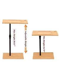 Flynama Height Adjustable Bamboo C-Shaped 2-Tier Side Table