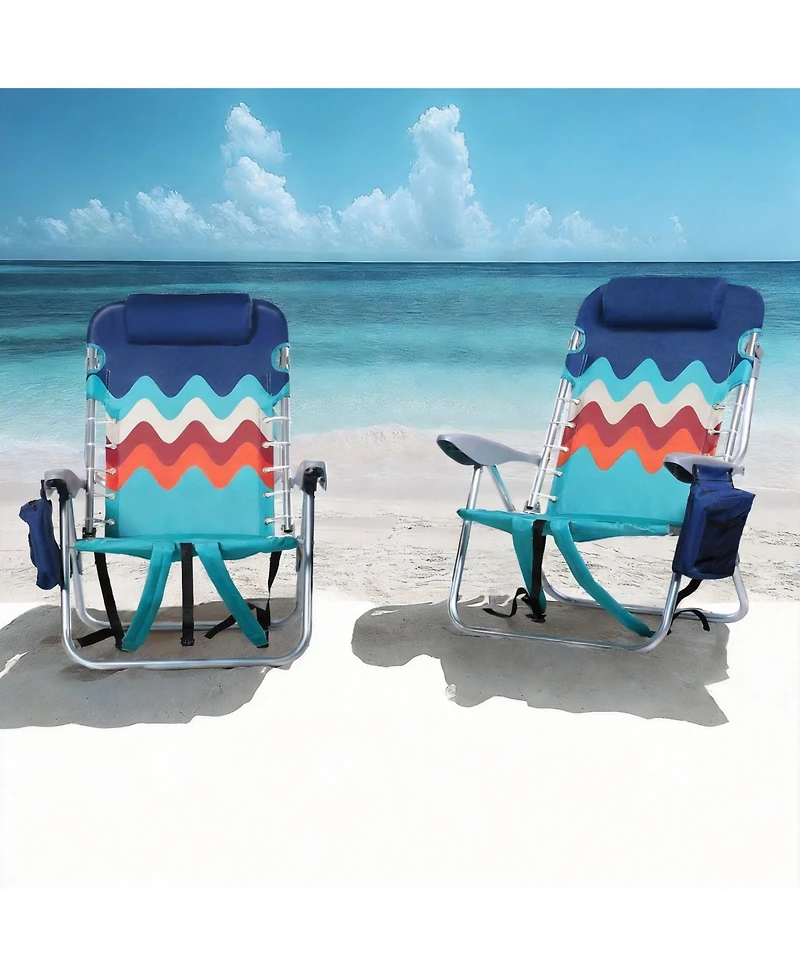 Aofar 2-pack Folding Beach Chair Cooler Cup Holder Portable Camping outdoor