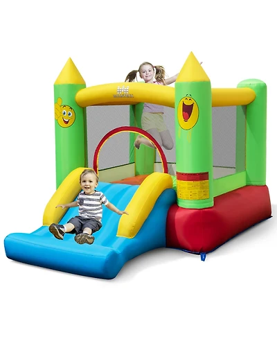 Gymax Inflatable Bounce House with Slide Jumping Area and Basketball Hoop Blower Excluded