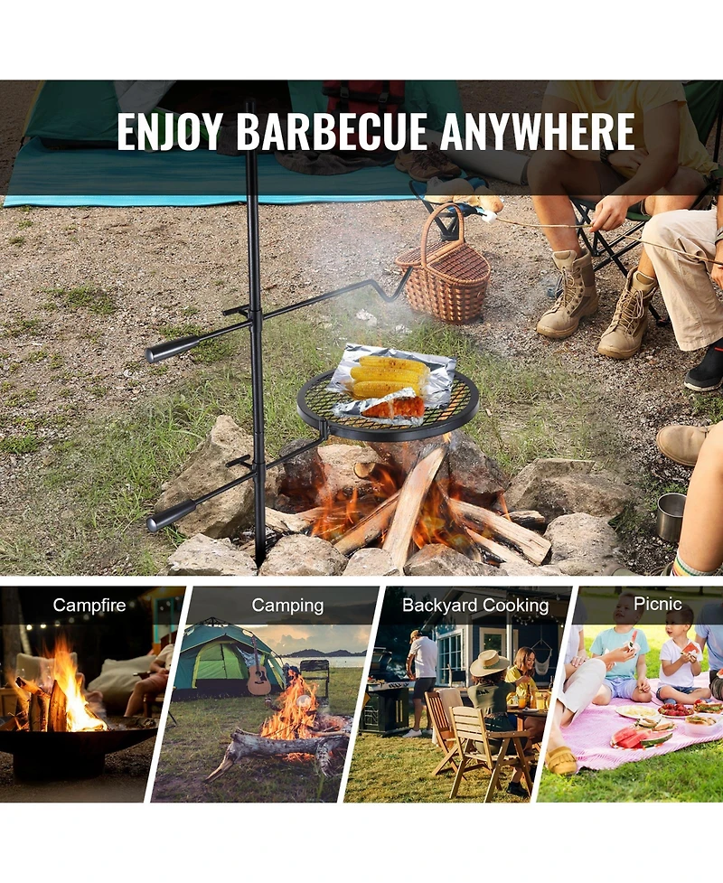 Sugift Swivel Campfire Grill Heavy Duty Steel Fire Pit Grill Grate 360 Adjustable Portable Outdoor Bbq