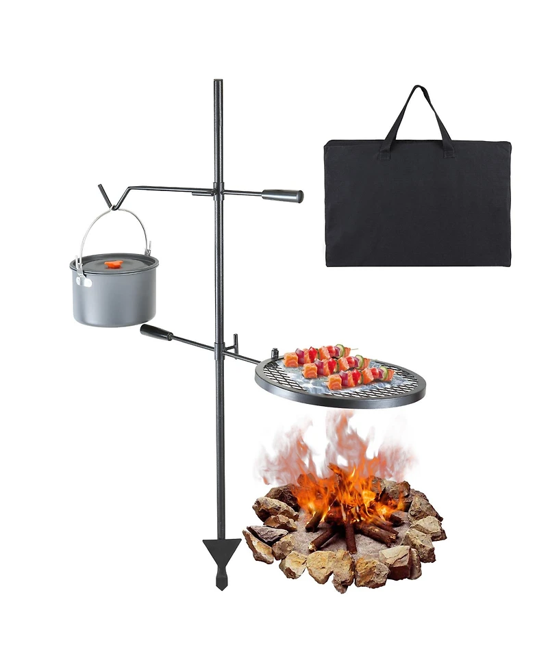 Sugift Swivel Campfire Grill Heavy Duty Steel Fire Pit Grill Grate 360 Adjustable Portable Outdoor Bbq