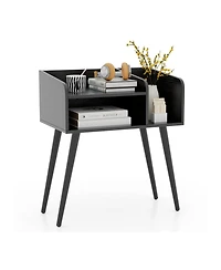 Gouun Mid Century Modern Nightstand with Two-Tier Open Shelves and Side Shelf