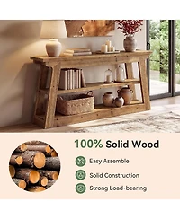 Tribesigns Console Table with Storage, Solid Wood Sofa Table | 3-Tier