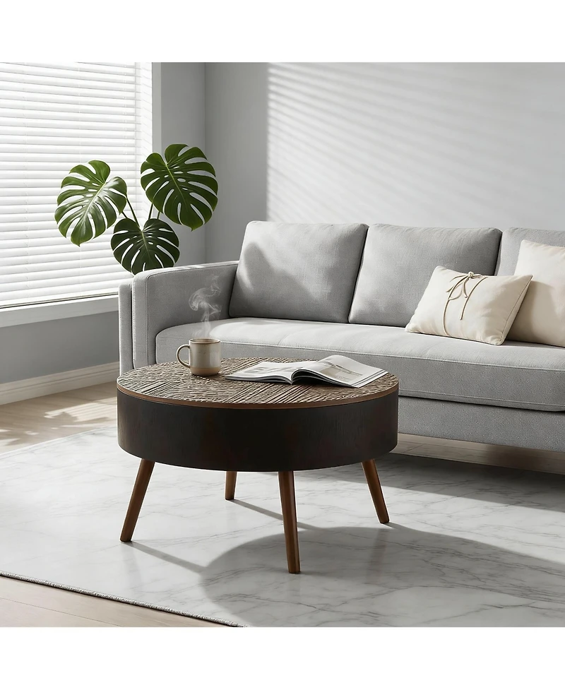 Flynama 31.5 Inch Round Carved Coffee Table