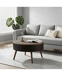Flynama 31.5 Inch Round Carved Coffee Table