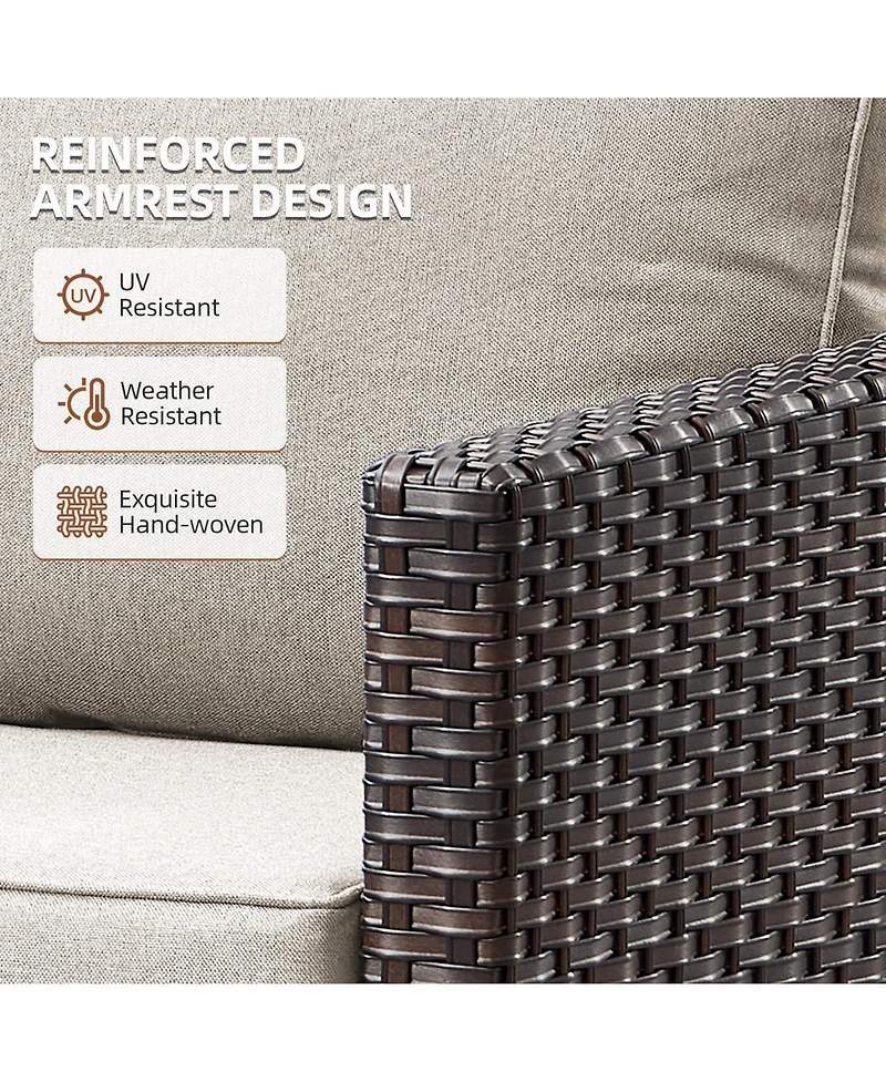 Pocassy Outdoor Patio Sofa, 3-Seat Wicker Couch with Thick Cushions, Deep Seating Furniture