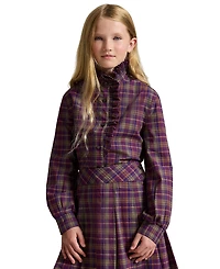 Polo Ralph Lauren Girls' 7-16 Plaid Ruffled Cotton Poplin Top
