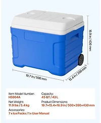 Sugift 45QT Portable Rolling Hard Cooler with Wheels Leak-Resistant 48 Hour Ice Retention Insulated Chest