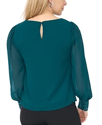 Msk Petite Rhinestone-Embellished Long-Sleeve Blouse