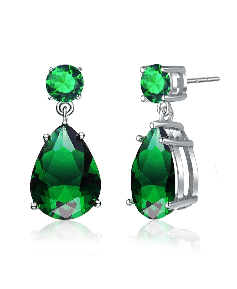 Sterling Silver Oval Shaped Cubic Zirconia Accent Drop Earrings