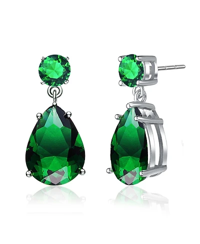 Sterling Silver Oval Shaped Cubic Zirconia Accent Drop Earrings