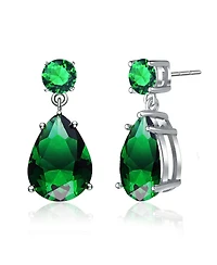 Sterling Silver Oval Shaped Cubic Zirconia Accent Drop Earrings