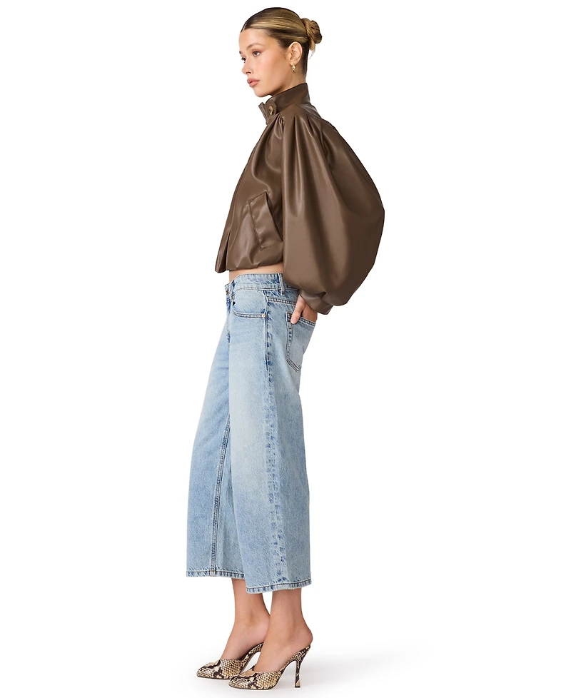 Steve Madden Women's DeeDee Cropped Puff-Sleeve Faux Leather Jacket