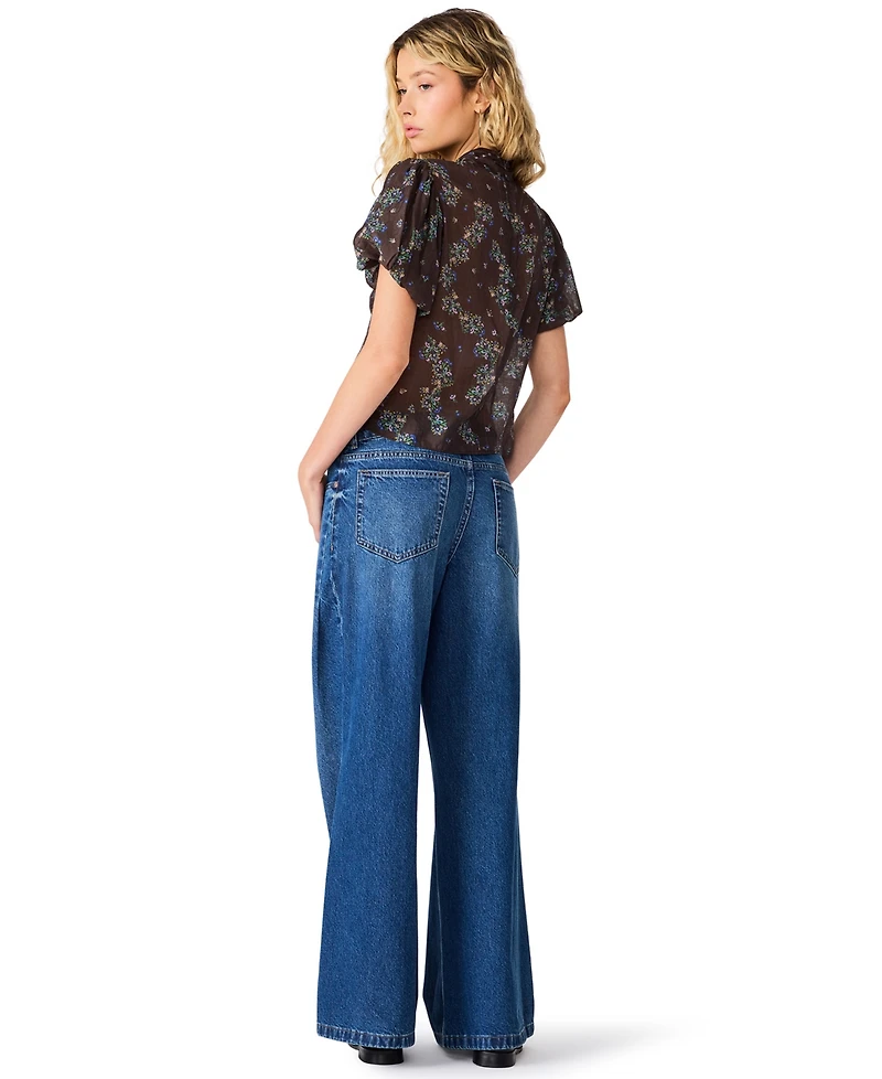 Steve Madden Women's Lolanie Floral Puff-Sleeve Blouse