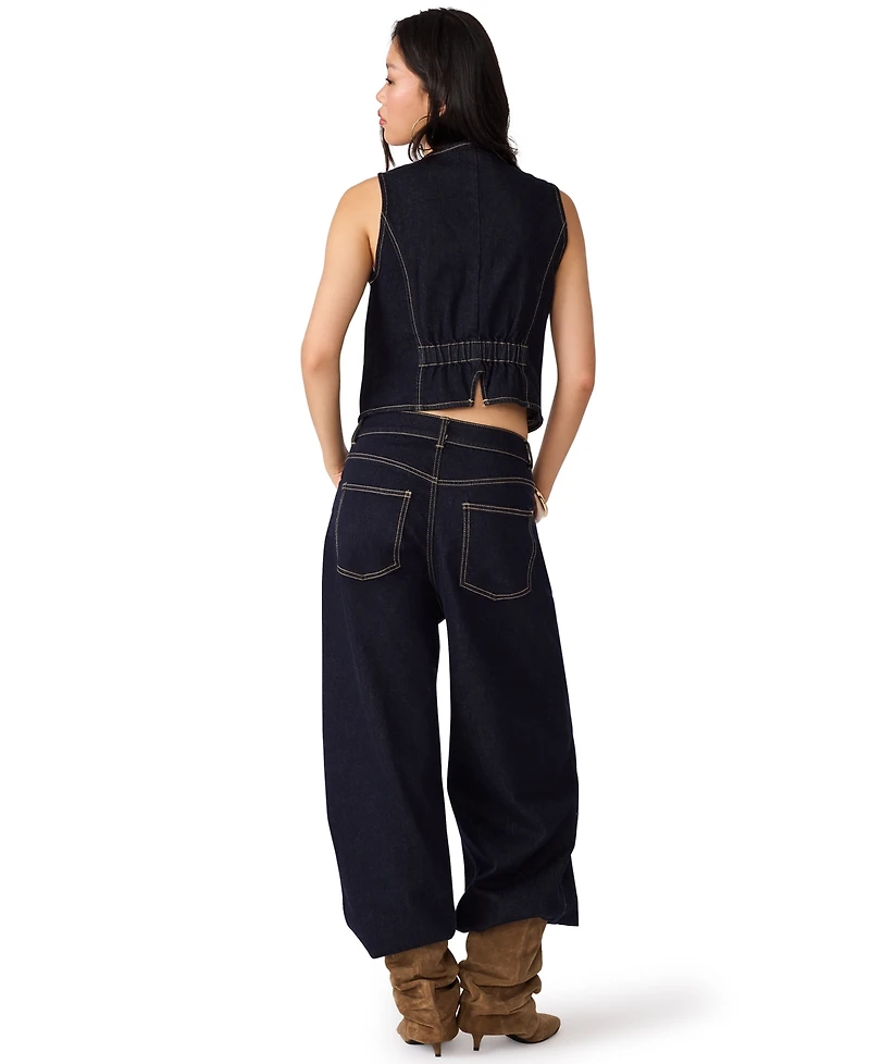 Steve Madden Women's Fontana Denim Cropped Scoop Neck Vest