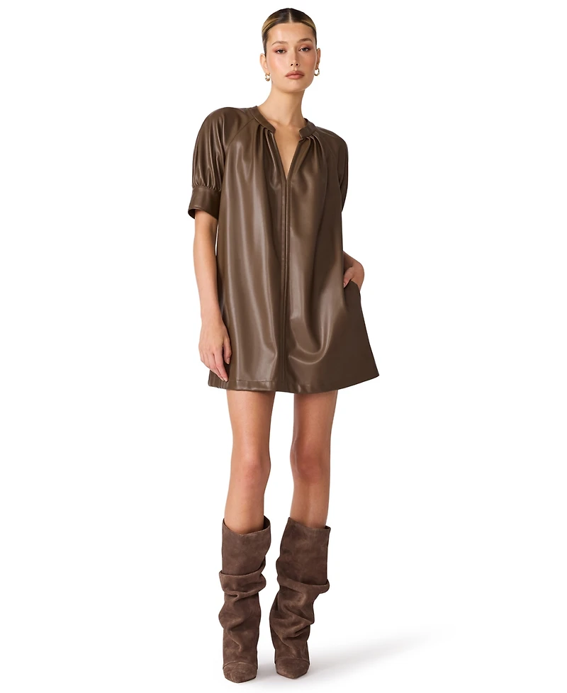 Steve Madden Women's Sharleene Puff-Sleeve Polyurethane Mini Dress