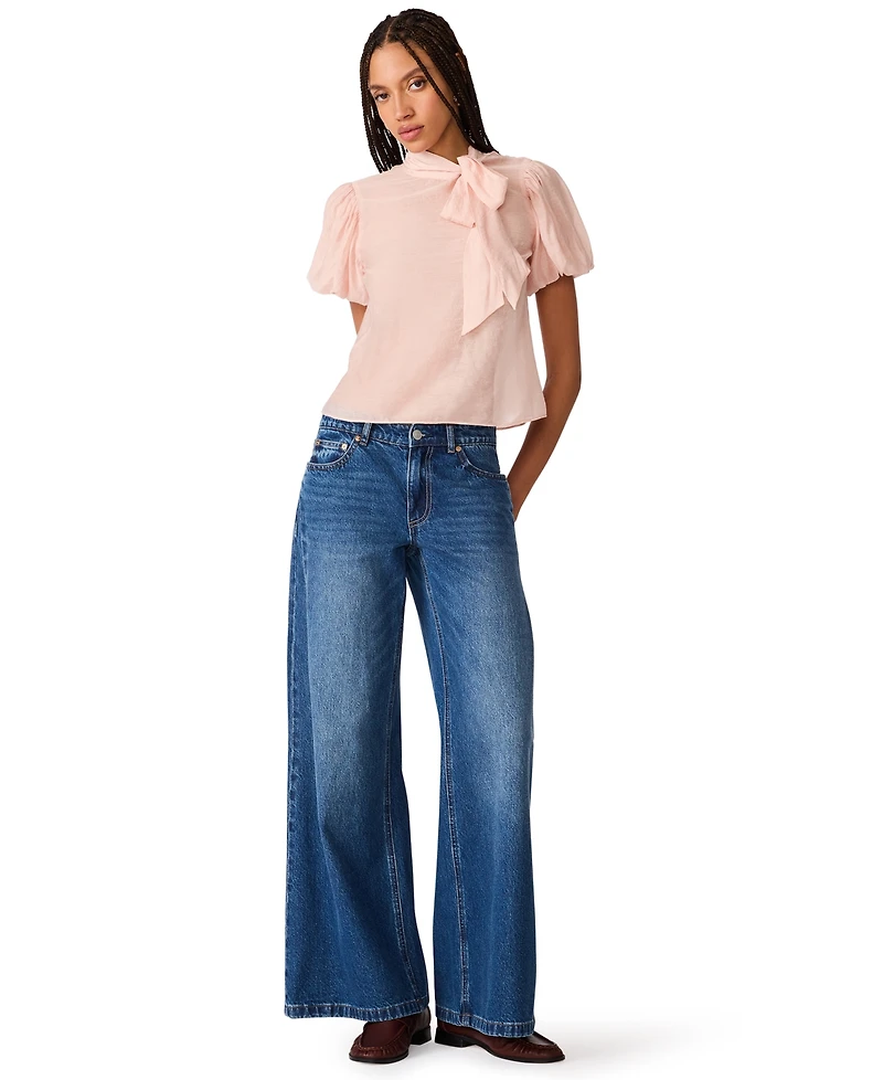 Steve Madden Women's Lolanie Pussybow Short-Sleeve Top