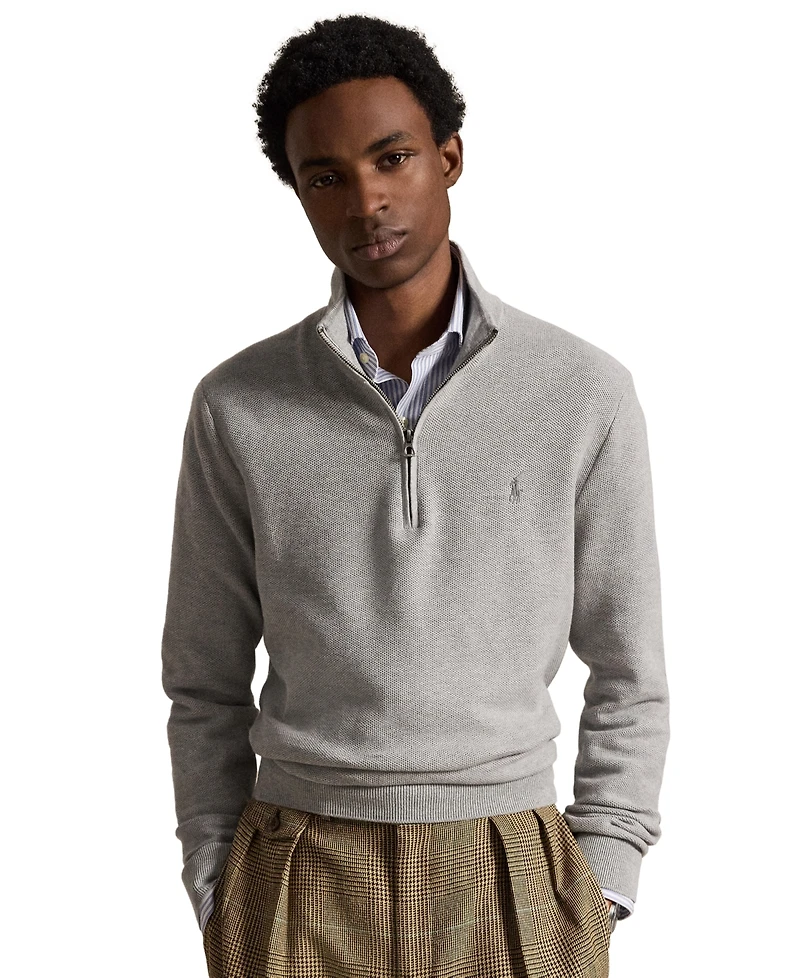 Polo Ralph Lauren Men's Mesh-Knit Cotton Quarter-Zip Sweater