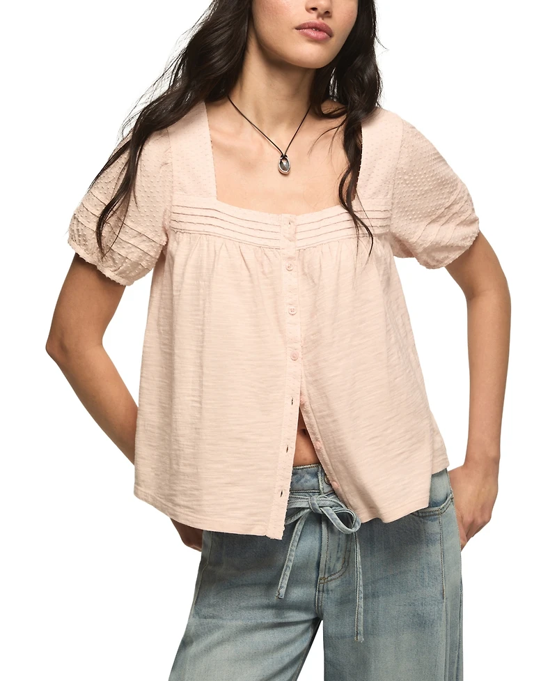 Lucky Brand Women's Puff-Sleeve Square-Neck Blouse