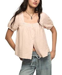 Lucky Brand Women's Puff-Sleeve Square-Neck Blouse