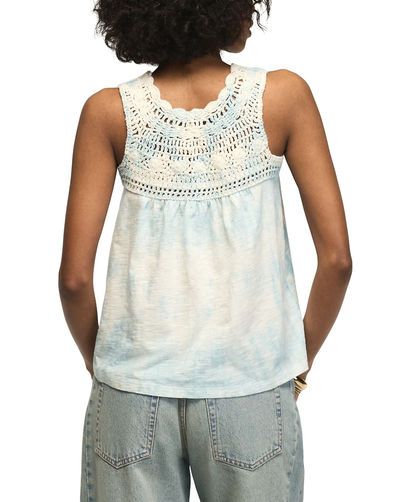 Lucky Brand Women's Tie-Dye Crochet Scoop Neck Tank