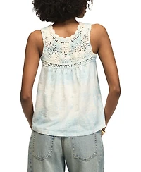 Lucky Brand Women's Tie-Dye Crochet Scoop Neck Tank