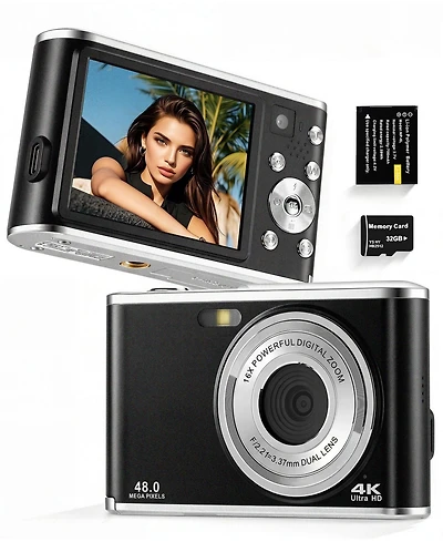 Sugift 4K Digital Camera 48MP Autofocus 16X Zoom Anti-Shake for Photography Vlogging with 32GB Card
