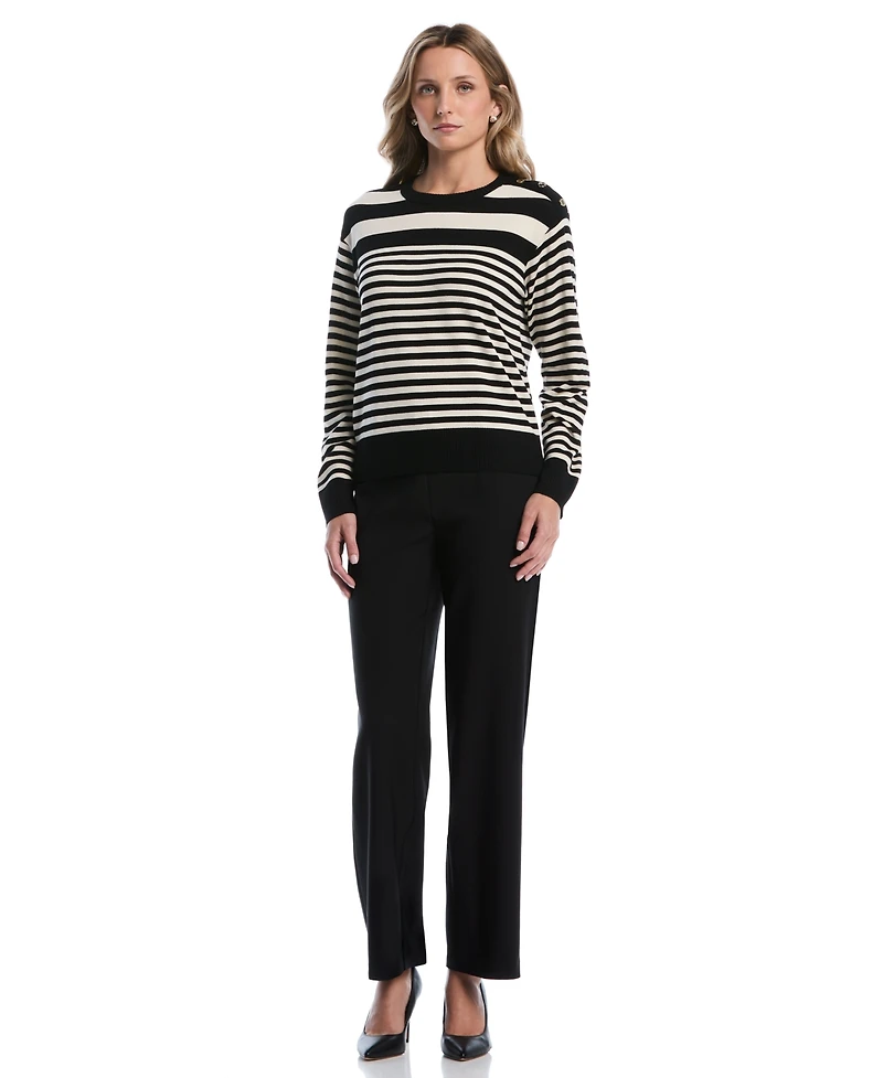 Rafaella Petites Striped Crewneck Long-Sleeve Sweater