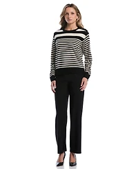 Rafaella Petites Striped Crewneck Long-Sleeve Sweater