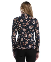Rafaella Petite Floral Ruffle-Trim Long-Sleeve Blouse