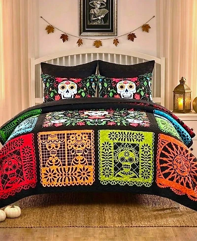 Greenland Home Fashions Day of the Dead Reversible 3-Piece Quilt Set