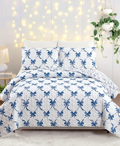 Modern Heirloom Abigail Bow Reversible 3-Piece Quilt Set, Full/Queen