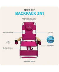 Ostrich The Woody Backpack 3N1 Chair Cooler Bag and Reclining Lounger, Pink