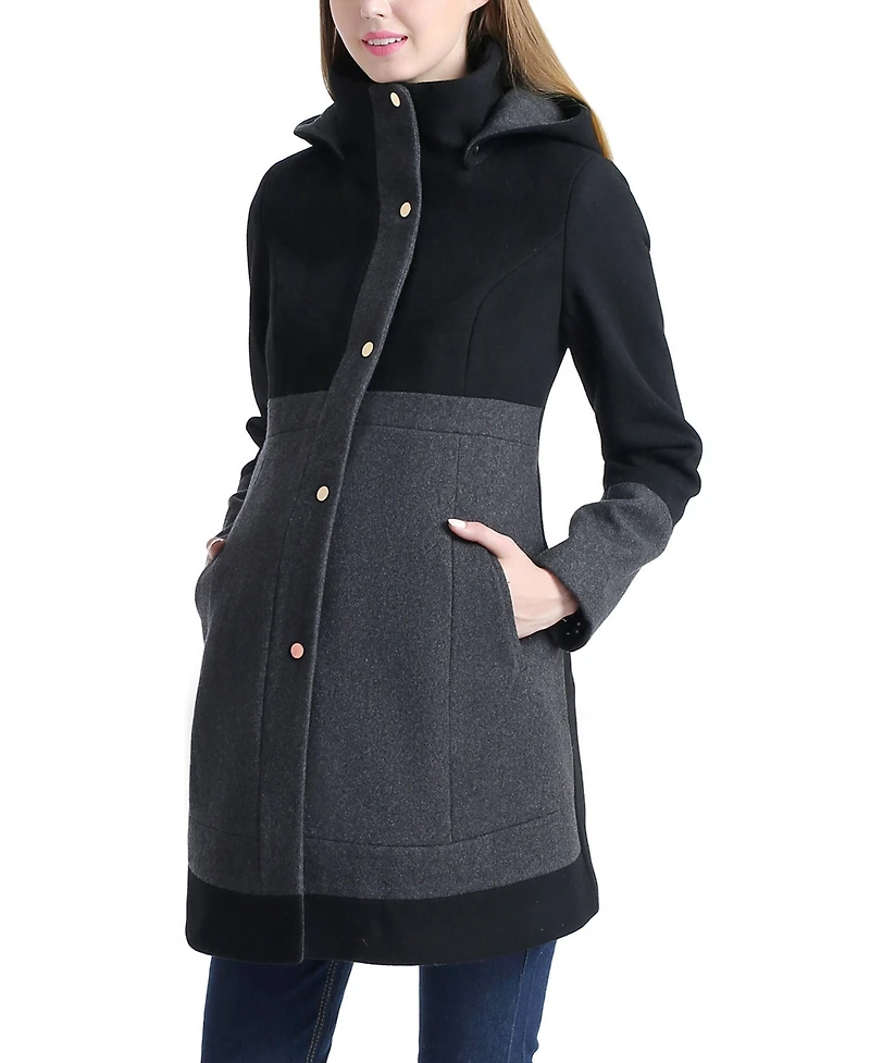 kimi + kai Maternity Tessa Hooded Wool-Blend Colorblock Coat