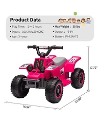 homfan Electric 4-Wheeler Ride On Atv, 6V Battery Powered, 1.76MPH Max Speed, Rubber Handles, Push-Button Accelerator