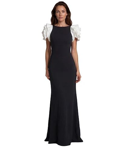 Rene Ruiz Occasion Women's 3D Floral Sleeve Fit and flare Scuba gown