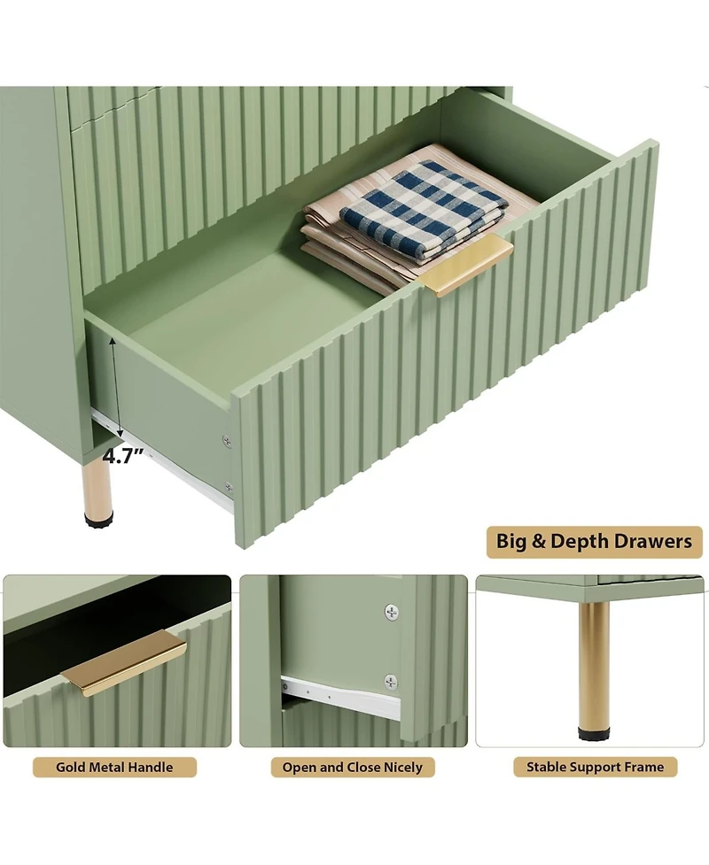 homfan Modern Fluted 5 Drawer Dresser, 48" Tall Wooden Chest with Deep Wide Drawers, Large Storage Organizer for Bedroom, Living Room, Hallway