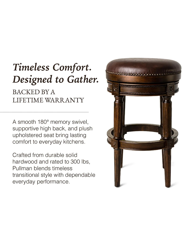 Maven Lane Pullman Backless Bar Stool in Dark Walnut Finish with Vintage Brown Leather