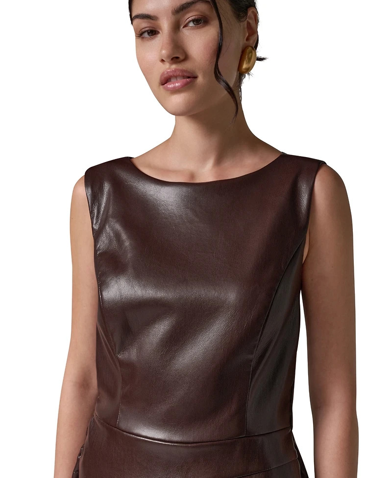 Donna Karan New York Petite Boat-Neck Faux-Wrap A-Line Midi Dress