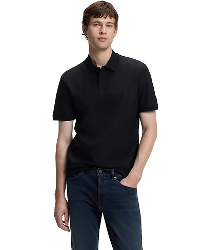Boss by Hugo Men's Cotton Regular-Fit Geometric-Jacquard Polo Shirt