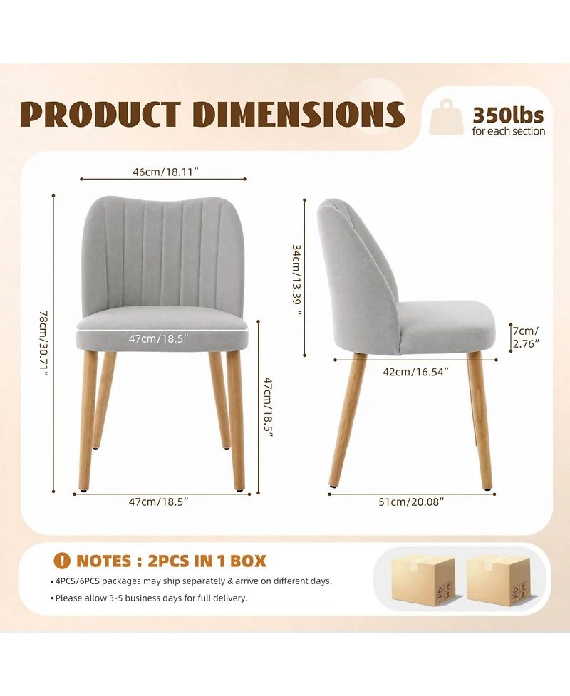 homfan Dining Chairs Set of 2, Armless Chairs with Backrest, Upholstered Modern Fabric Chairs with Wooden Leg for Kitchen, Living Room,
